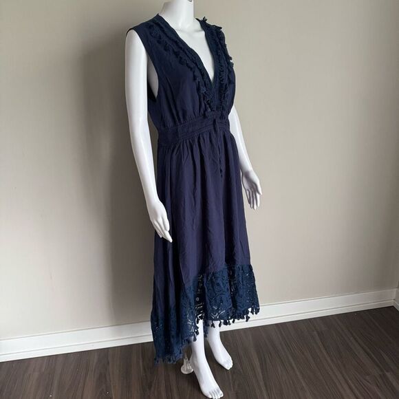 Navy Blue Summer Ruffle Tie Waist Dress XL - Picture 2 of 7
